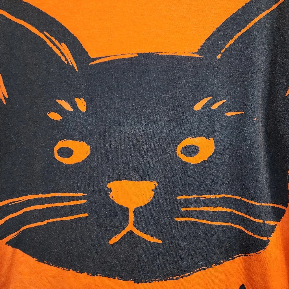 Happy cat orange 3/4 sleeve graphic front t-shirt woman's size large - Picture 6 of 6